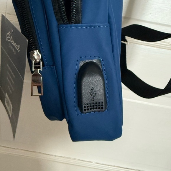 Navy Blue Sling Backpack Crossbody Bag with Multiple Zippered Compartments NWT - Picture 6 of 7